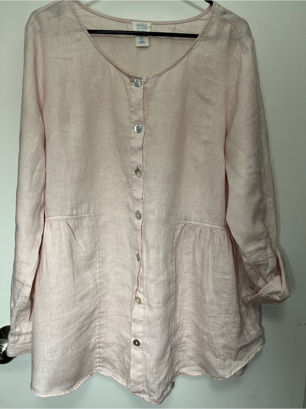 Eileen Fisher Pale Pink Linen Button-Front Tunic
